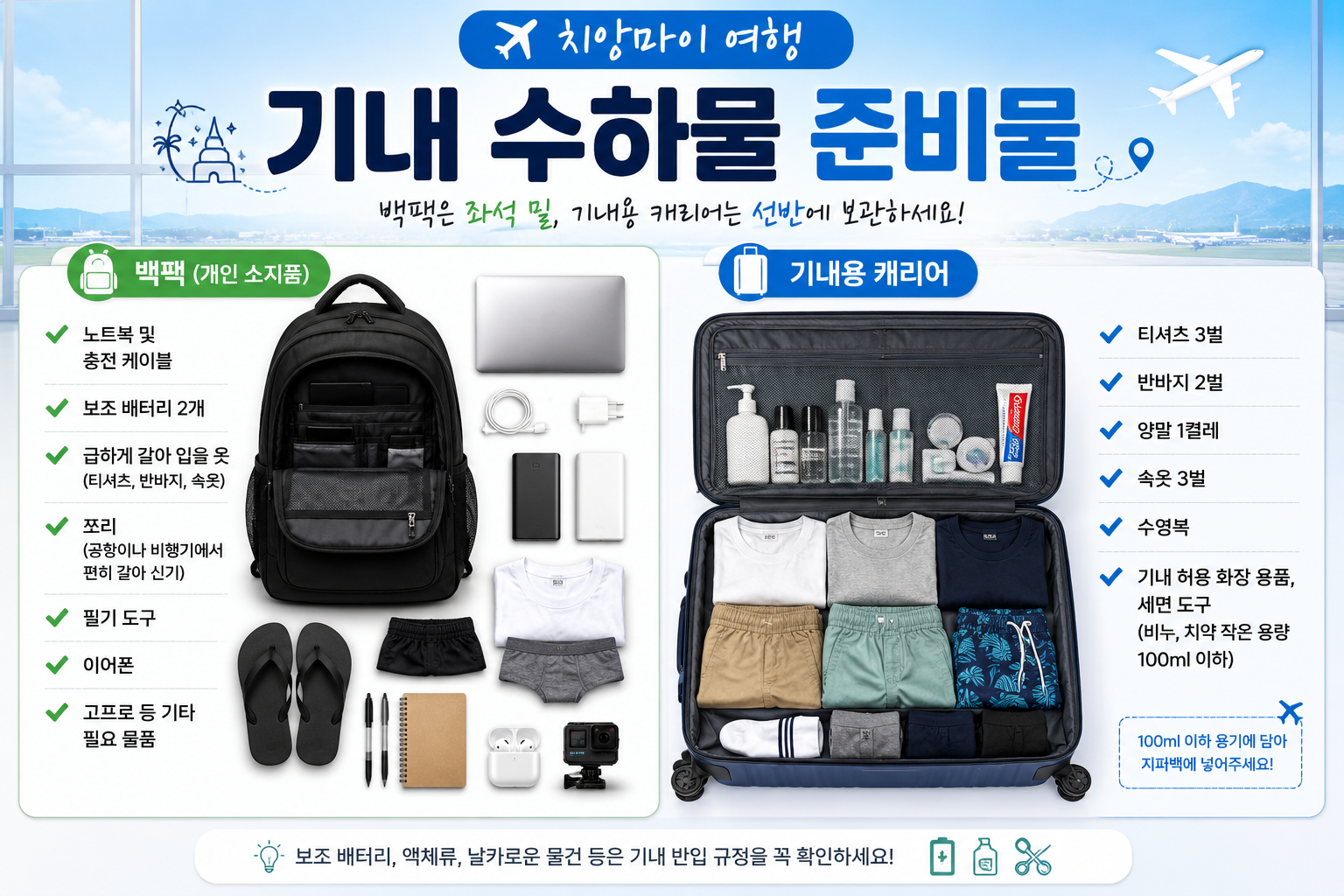 개인 백팩 및 기내용 캐리어